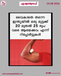 വൈകാതെ തന്നെ ഇന്ത്യയിൽ ഒരു മുട്ടക്ക് 20 മുതൽ 25 രൂപ വരെ ആയേക്കാം എന്ന് റിപ്പോർട്ടുകൾ